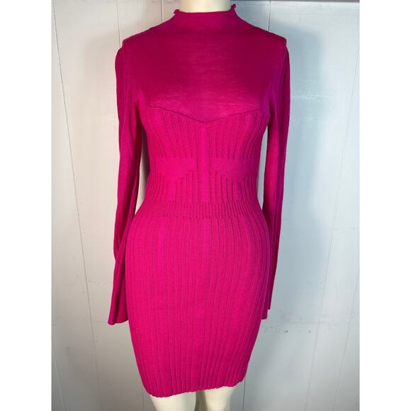 Anthropologie Ribbed Sweater Bodycon Sweater Dress Pink, Mini/Mock Turtleneck S - Picture 5 of 9